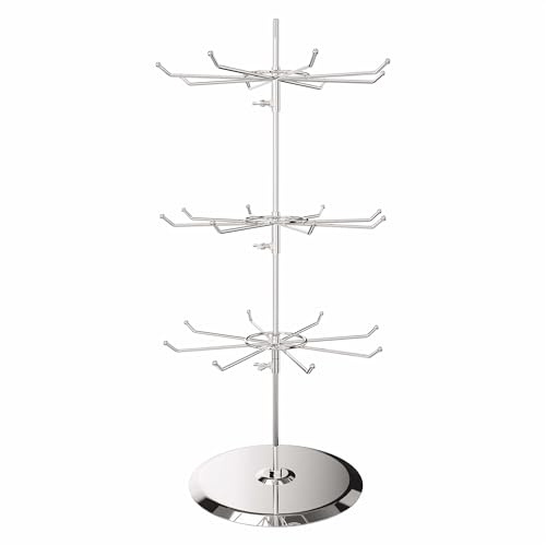 Aigentlich Hakenständer Drehständer mit 3 Rondellen, 27x55,5cm | Rundständer Tischständer Schmuckständer drehbar mit höhenverstellbaren Hakenrondellen, für Schmuck und Accessoires, chrom