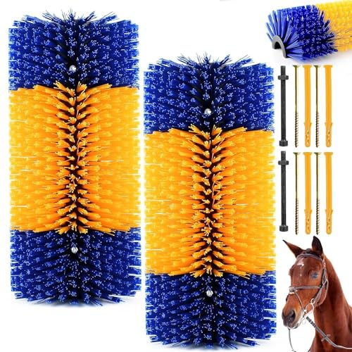 Halbrunde Kratzbürste für Rinder Schafe Pferde Schwein Equine Scratcher Universal Nylon Kratzmatte Massagebürsten Kratzbürste Bürste zur Fellpflege (17.4x7.87inch, stück, 2) | Universal Nylon Kratzmatte Massagebürsten Kratzbürste Bürste zur Fellpflege (17.4x7.87inch, stück, 2)
