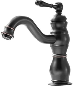 Wasserhahn Bad Waschtischarmatur Schwarz Retro Antik Stil 360° Drehbar Messing Einhebel Mischbatterie Waschbecken Armatur, Badarmatur Waschtischbatterie Badezimmer