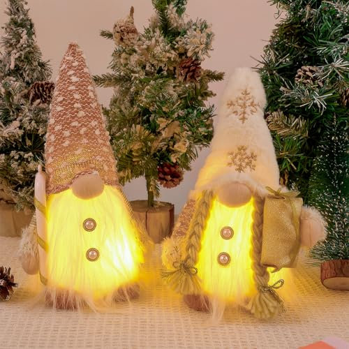 O-Kinee Weihnachtswichtel Figuren Groß, 2 Stück Wichtel Figuren Weihnachten, Weihnachtsdeko Wichtel, Weihnachtszwerge mit LED, für Weihnachtsdeko Innen, Adventsgesteck Deko, Weinachtsdekorationen