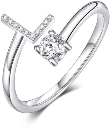 TINGN Ringe Frauen Silber 925 Damen, Damenring Silber 925, Eheringe Ringe Verstellbar, Ring mit L Buchstaben Stein, Promise Statement Ring, Geschenke für Frauen