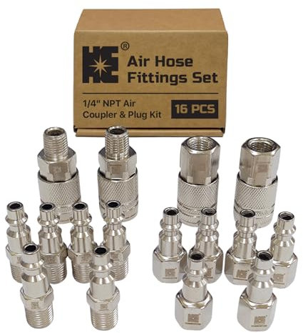 Cosmostar 16-Piece Air Hose Fittings Set | 1/4 NPT Quick Connect Air Coupler & Plug Kit | Industrial Swivel Air Tool Fittings & Compressor Accessories | Universal Auto Shop Air Compressor Adapter