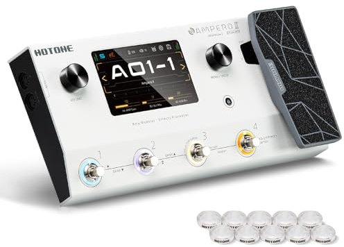 HOTONE Multi-Effektpedal-Dual-Effekt-Ketten mit Expression-Pedal, FX Loop, MIDI I/O Stereo, OTG, USB-Audio-Schnittstelle, Touchscreen, Ampero II (inklusive 10 zusätzlichen Fußschalter-Aufsätzen)