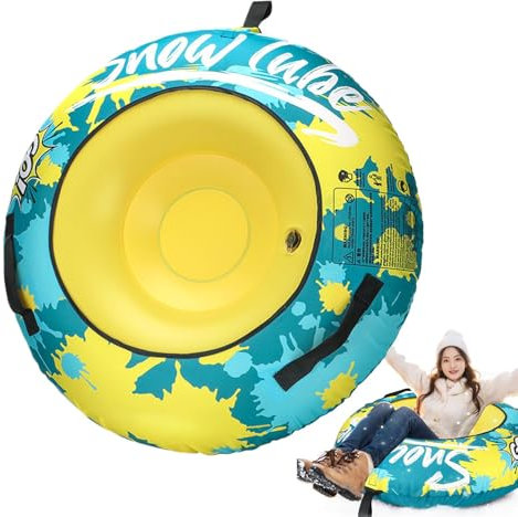 Inflatable Snow Tube with Thickened Handles | Snow Tube | Compact Snow Ski Tube | Winter Snow Tube Sled | Adorable Snow Sled | Portable Inflatable Snow Sled for Kids Boys & Girls