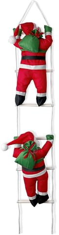 TIENDA EURASIA – Santa Claus en Escalera con 6 Peldaños | Poliéster, Algodón y PVC | 15x10x96 cm | Papa Noel | Rojo, Verde y Blanco | Papa Noel Decoracion Navidad | Adorno Puerta Navidad