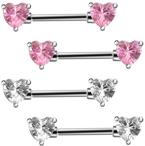 2 Paar Brustwarzenpiercing Set Rosa Herz förm Nippelpiercing Schmuck Nipple Piercing Zungenpiercing Chirurgenstahl Nipple Brustwarze Piercing Bars Mit Innengewinde Körperpiercing Schmuck Damen Frau