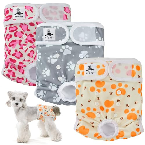 UFO PET Wiederverwendbare Hunde Windeln Weiblich, Läufigkeitshose für Hündinnen XL (3 Stück), Hochsaugfähige Hundewindeln für Hündinnen mit Starkem und Flexiblem Verschluss - Süße Krallen
