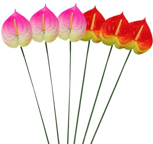 Amosfun 6stücke Künstliche Anthurie Blumen Für Dekoration Simulierte Anthurie Als Herzstück Für Blumenarrangements Kunstblumen Ohne Wasser Und Dünger Für Geburtstagsblumen Und Feiern