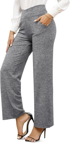 G4Free dam breda byxor yogabyxor hög midja joggingbyxor med fickor crossover eleganta raka byxor magkontroll utsvängda byxor sportbyxor petite/normal/lång, Grå ljung, 3XL