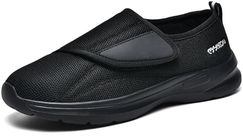 GURGER Chaussons Diabétiques Hommes Femmes Respirable Orthopédique Chaussures de Marche Confortables Chaussure de Santé Noir Taille 46