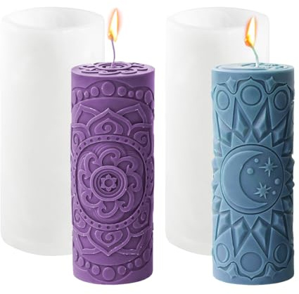 2 Stück Kerzen Formen Silikon, Kerzenformen zum Gießen, Sonne Mond Säule Kerzenform Silikon, Silikonform Blumen, Silikonformen Gießformen Kerzen, DIY Kerzenform Gießen Handwerk