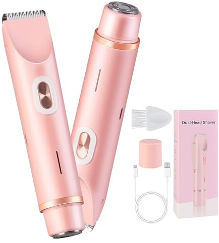 Étanche Rasoir Electrique Femme, 2-en-1Double Tête Tondeuse Femme Intime, Tondeuse Bikini Femme, Get Smooth Easily Skin, Pour Le Visage, Le Haut, Le Menton, Les Aisselles, Les Jambes (rose)
