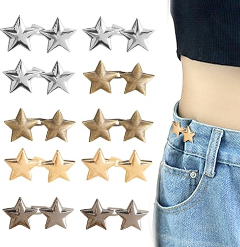 LUMOOM 10 Paare Hosen enger machen Clip, Verstellbar Hosenclips, Stern Knöpfe, Knöpf ohne Nähen, Nagelfreie Taillenschnallen, Hosenknopf, für Hosen Verkleinern, DIY Jeans, Damen Rock