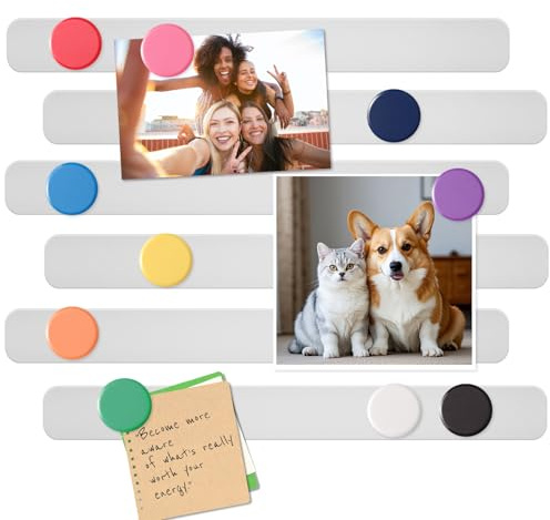 DUJEQM Magnetic Board for Wall - 6Pcs Magnetic Strips with Adhesive Backing, Frameless Stainless Iron Magnet Bulletin Board Strips Bar with 10 Colorful Magnets, Memo Board Strip for Office Home School