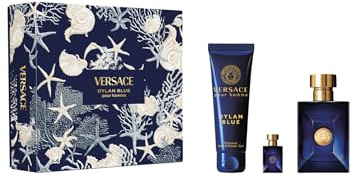 Dylan Blue by Versace for Men – Geschenkset 3,4 oz EDT Spray, 0,17 oz EDT Splash (Mini), 5 oz Bath and Shower Gel