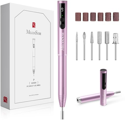 MelodySusie Ponceuse pour Ongles Professionnelle, Ponceuse Ongle Rechargeable 20000 tr/min, PC100GR Lime à Ongle Electrique Sans Fil avec affichage LED, Portable Kit de Manucure Pédicure (Or rose)
