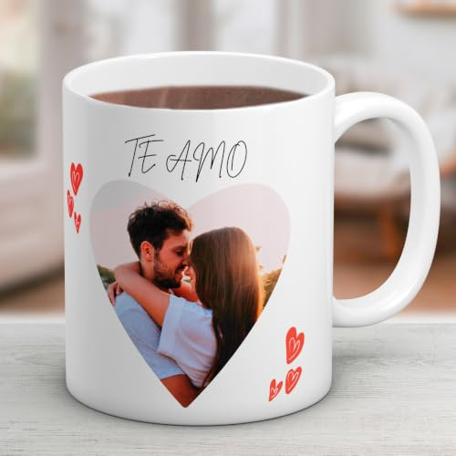Cristal Plaque Taza Personalizada Pareja con Foto Corazón y Dedicatoria | Taza de cerámica personalizada con foto en corazón y dedicatoria para aniversarios, San Valentín o cumpleaños.