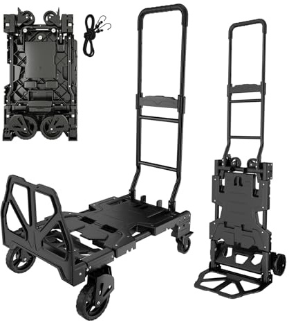 2-In-1 Sackkarre Klappbar und Transportwagen,Sackkarre mit Verstellbarer Griff, Plattformwagen Maximale TragfäHigkeit 150kg，Klappbarer Handwagen, Geeignet FüR Einkaufen, Picknick, Handling.