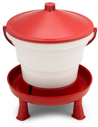 Agrarzone Geflügeltränkeeimer mit Füßen 10 Liter rot - robuste Hühnertränke mit Tragegriff - automatische Wasserzufuhr - Geflügeltränke für Hühner, Enten & Geflügel