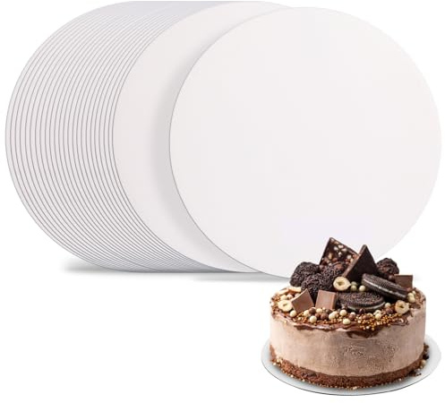 Solaverano 25 Pièces Cake Board, Plateau Gâteau Rond 30 cm x 3 mm, Semelle Gâteau Blanche, Support Gâteau Réutilisable, Disque Gateau, Planches à Gâteau pour Mariage, Anniversaire et Fête