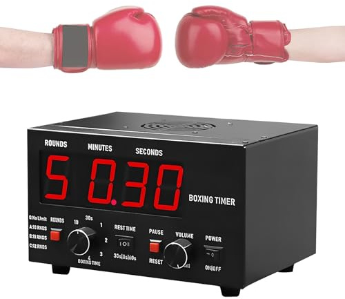 Temporizador de intervalos de Boxeo clásico, Temporizador de Gimnasio con Pantalla LED, temporizadores de Fitness de Boxeo, Tiempo de Entrenamiento y repeticiones de Ciclo seleccionables(Red)