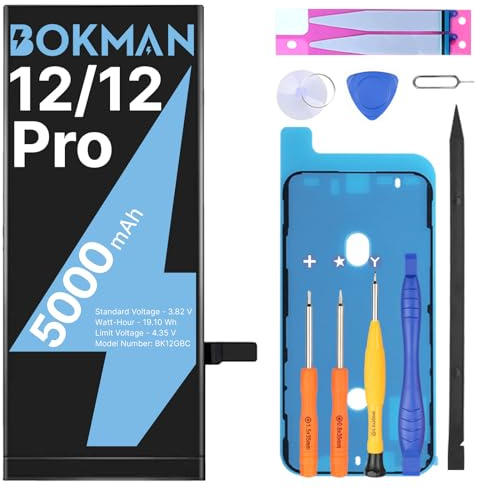 bokman Batterie pour iPhone 12 5000mAh Haute Capacité Batterie avec Outils de réparation