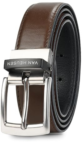 Van Heusen Mens Reversible Leather Belt, Black Brown Dress Belt for Casual or Jeans, Cut for Fit