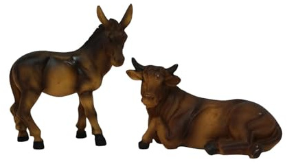 ZICOM Krippenfiguren Krippenzubehör Miniaturzubehör Miniatur Ochse und Esel 7,8cm handbemalt Polyresin, Modellbau Puppenhaus