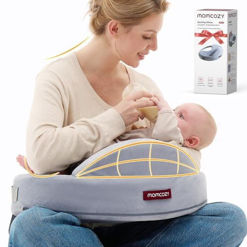 momcozy Innovative Safety Fence Nursing Pillow - Firm & Springy Memory Foam - Stable, Ergonomic Support & Comfort - Wider Breastfeeding Cushion, Adjustable, Removable Cover, Baby Safety Certified