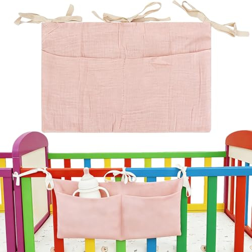 Organizer per lettino con 2 tasche, borsa da letto rosa per la cameretta dei bambini e dei bambini, organizzatore per fasciatoio, organizer per la cameretta dei bambini, borsa per riporre i vestiti