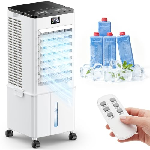 Portable Air Conditioner with Auto Oscillation,Powerful Cooling Portable AC Unit,1-12H Timer, 10L Removable Water Tank,4 Ice Boxes, Remote Control, Touch Display, Air Cooler For Home(White)