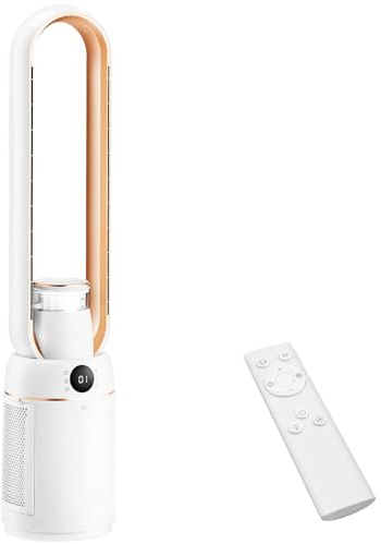 ROVSUN Ventilateur Colonne Purificateur d'Air, Ventilateur Sans Pales 110 cm, Humidification, Ions Négatifs, Stérilisation UV, 32 Vitesses, 4 Modes, 15H Minuteur, Oscillation 80°, Tactile+Télécommande