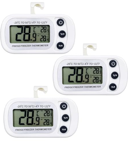 3Pcs Fridge Thermometer Digital, Freezer Thermometer with Display, Min/Max °C/°F Function, Digital Fridge Thermometers for Freezer Temperature Monitoring