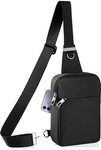 BROADREAM Anti Diebstahl Sling Bag Herren, Wasserdichte RFID Umhängetasche mit Sicherheitsreißverschluss, Kleine Crossbody Brusttasche für Männer & Damen, Handytasche für Reise Outdoor Arbeit