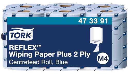 Tork Reflex Starke Mehrzweck-Papierwischtücher Blau M4, SmartCore, 6 × 450 Blatt, 473391 | Blau, 2-lagig, 150 m, 8 m x 19 cm, 4 cm, 6 Spulen, kompatibel mit M4-System
