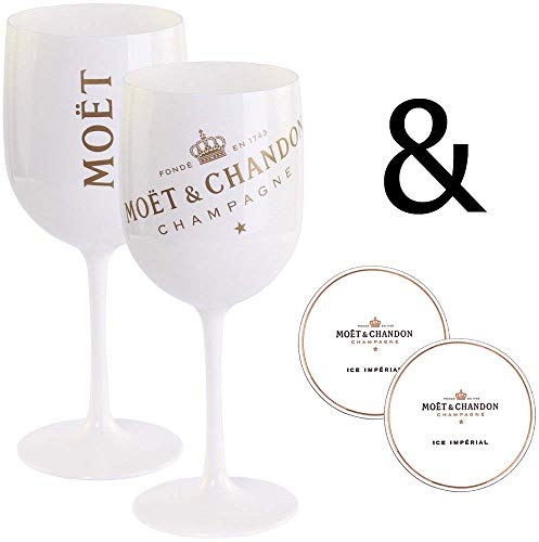 6 x Moët & Chandon Ice Imperial Champagne Acrylic Glass set, 0.45 l mug, goblet, white / gold 2 x Pieces