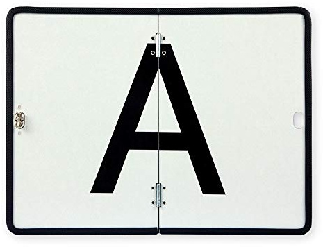 A-Tafel für Abfalltransport auf Stahlblech, 400 x 300 mm, mit Kantenschutz | vertikal klappbar - Drehwirbel mittig - A-Schild Warntafel