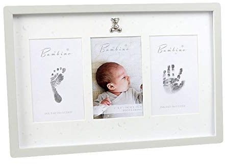 Juliana Bambino Baby-Fotorahmen, Hand- und Fußabdruck, Stempelkissen-Set für Neugeborene, Grau