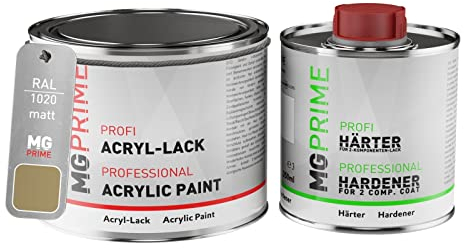 MG PRIME RAL 1020 Olivgelb/Olive yellow Acryl-Lack matt 0,75 Liter / 750 ml Dose inkl. Härter