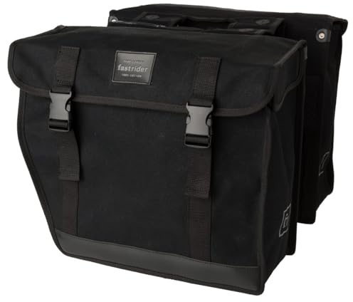 FAST RIDER Canvas 93 Doppelte Fahrradtasche für Gepäckträger, 41L Seitentasche Fahrrad, 100% Kanevas Gepäckträgertasche, Wasserabweisend, Reflektierend, Einfache Montage - Schwarz