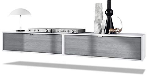 Vladon 2er-Set TV Board Lana 100, Made in Germany, Lowboards je 100 x 29 x 37 cm mit viel Stauraum, Korpus in Weiß matt, Fronten in Avola-Anthrazit | Große Farbauswahl