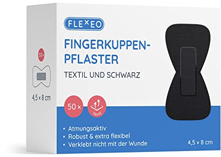Fingerkuppenpflaster Schwarz Textil - 4,5x8cm - 50 Stk Pflaster Set - Fingerkuppenschutz nach Verletzung - Butterfly band-aid - als Daumenpflaster & Zehenpflaster - Fingerpflaster