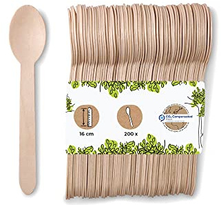 BIOZOYG Umweltfreundliche Einweg Löffel Holz I Holzbesteck Suppenlöffel Holzlöffel Einwegbesteck I biologisch abbaubar und kompostierbares Besteck I 200 x Einweglöffel 16,5cm