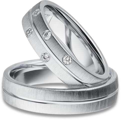 Kolibri Rings Paarpreis Silber Eheringe Rhodiniert 5 Zirkonia Steine Trauringe Partnerringe Freundschaftsringe - Gravur und Etui