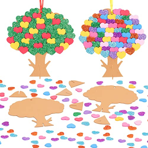 LAMEK 12 Herz Baum Bastelsets für Kinder Kreative Kunsthandwerk Bastelhandwerk mit Schaumstoff Aufkleber Kreativsets zum Basteln für Valentinstag Muttertag Kindergeburtstag
