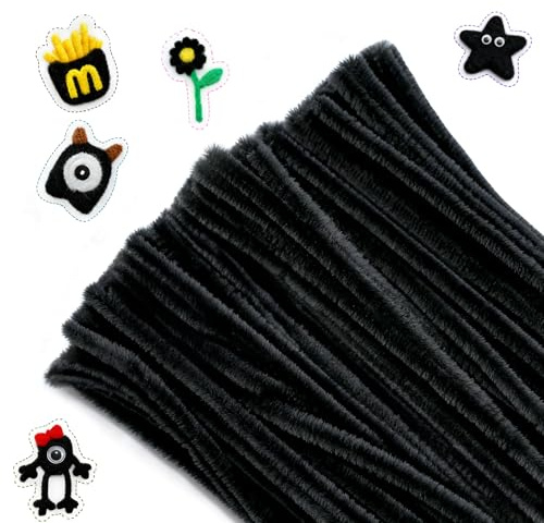 G2PLUS 200 Stück Schwarz Pfeifenreiniger, 6mm x 30cm Chenilledraht Pfeifenputzer für Kinder Zum Basteln und Dekorieren