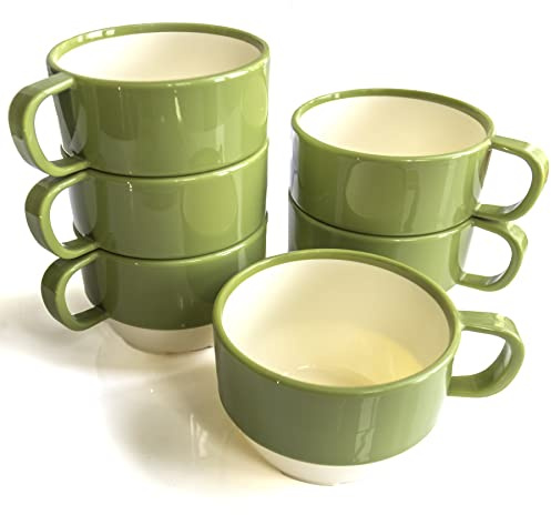 Sicaluya 11 oz Stackable Plastic Coffee Cups with Handle (6 Pack), Lightweight Party Cup for Kids & Adult & Elder, Dishwasher & Microwave Safe, Unbreakable Mug set for Water, Coffee, Milk, Juice, Tea