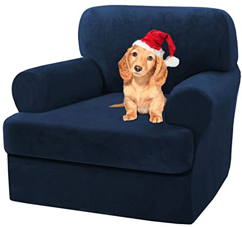 Sofa Cover,T Cushion Sofa Cover Velvet Non-Slip T Cushion 1/2/3 Seater Couch Cover with Individual T Cushion Seat Cover with Elastic Bands Furniture Slipcovers Protector (Navy Blue,1 Seater-2Pieces)