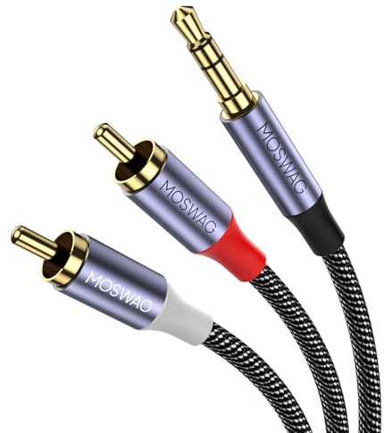 MOSWAG RCA Kabel, 3.5mm Stecker auf 2RCA Stecker Stereo Audio Adapter Dual abgeschirmtes vergoldetes Koaxialkabel Nylon geflochtenes AUX RCA Y Kabel für Smartphones,MP3,Tablets,Lautsprecher,HDTV