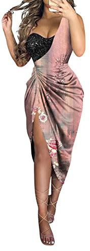 BAXLIMEK Cocktailkleider für Damen, 2024 Sommer, elegant, sexy, figurbetont, Hochzeitsgästekleid, trendiges Partykleid mit unregelmäßigem Saum, D-pink, Mittel